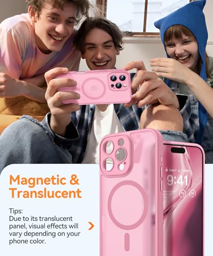Image of CANSHN Magnetic Compatible with iPhone 16 Pro Max Case, Upgraded [Full Camera Protection] [Compatible with Magsafe] [Translucent Matte] Shockproof Protective Phone Case Cover 6.9 Inch - Pink