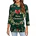 Women's Christmas Shirts 3/4 Length Sleeve Tunic Blouse Christmas Printed Comfortable Tops Casual Crew Neck Pullover