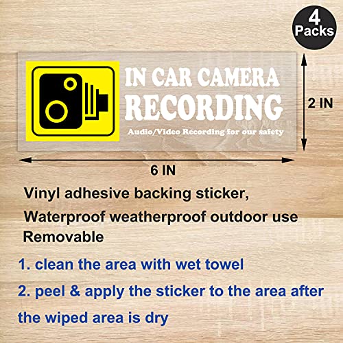 Image of 4 Pcs Camera Audio Video Recording Window Cars Stickers, In Car Camera Recording Sticker For Rideshare, Van, Truck, Taxi, Maxi Cab, Bus, Coach Drivers, Yellow 2 x 6 inch, Adhesive Window Decal