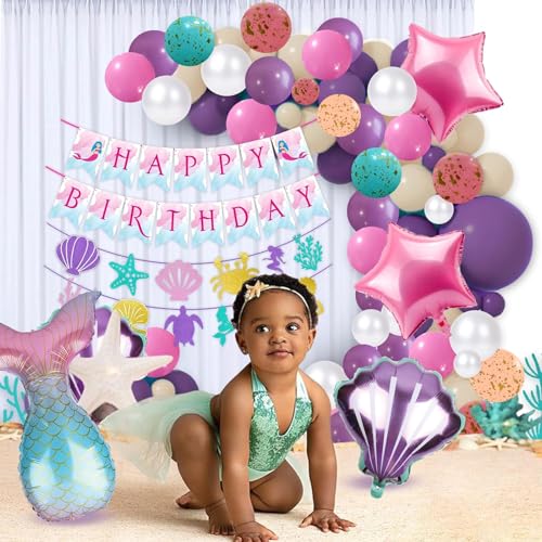 Image of Party Propz Mermaid Theme Birthday Decorations - Large 68Pcs, Birthday Decoration Items For Girl, Mermaid Foil Balloon, Happy birthday Decoration Kit ,Mermaids Balloons for birthdays
