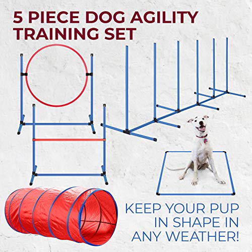 CHEERING PET, Premium Dog Agility Equipment Set, 5 Pieces of Dog Training Fun, Tunnel, Dog Jump, Hoop, Weave Poles and Easy Carry Case Indoor or Outdoor Dog Agility Training
