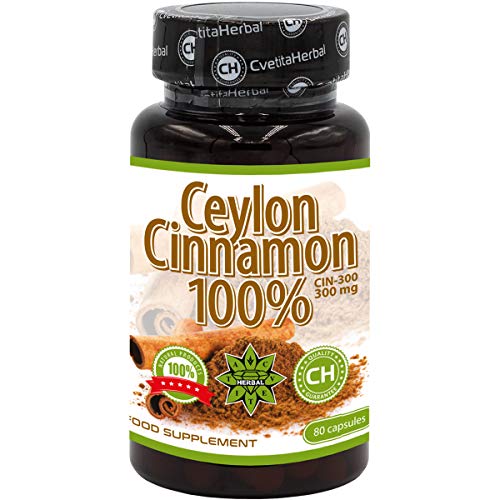 Cvetita herbal, Ceylon Cinnamon Zimt 80 Kapseln,Antioxidationsmittel,Verbessere die Verdauung und den Stoffwechsel,Reduzieren Appetit und Gewichtsverlust Cover