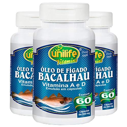 Óleo de Fígado de Bacalhau 350mg - 3 unidades de 60 cápsulas - Unilife