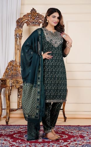 Women's Ethnic Wear Rayon Straight Embridered Kurti Pant Set with Dupatta3