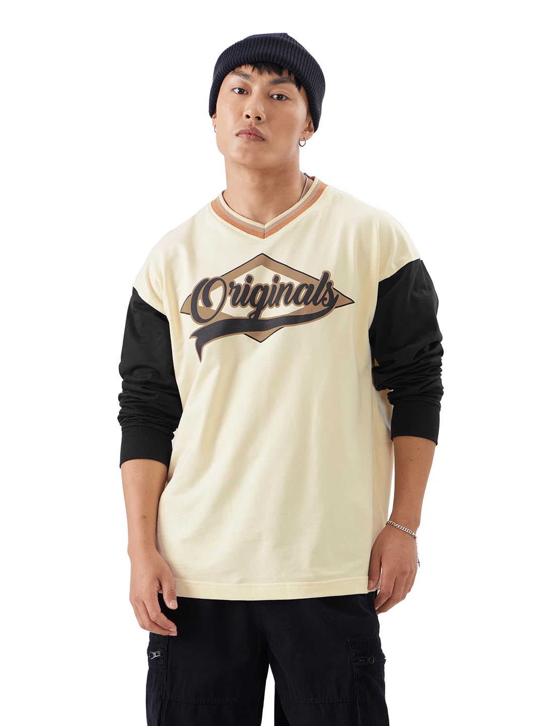 The Souled Store OGs Forever Men and Boys Long Sleeve V Neck Multicolor Cotton Oversize T-Shirt