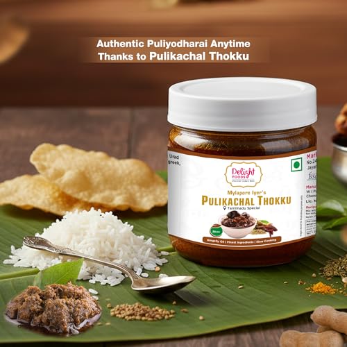 Image of Delight Foods Mylapore Iyer's Pulikachal Thokku 300g | Tamarind Rice Mix | Traditional Tamil Nadu| Made with Pure Gingelly /Sesame Oil | Homemade Style Pickle | No Preservatives