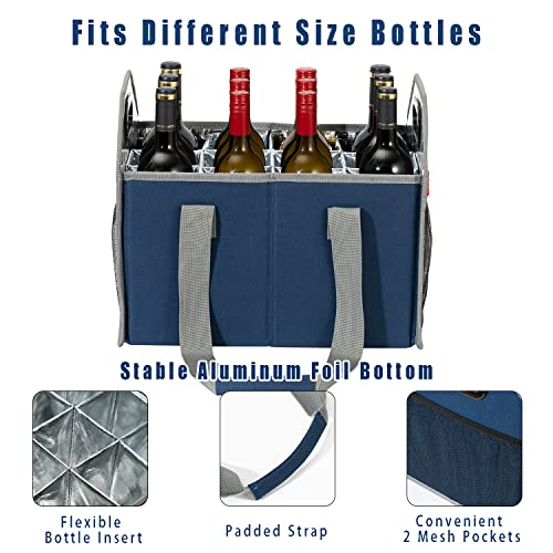 Collapsible 12 Bottle Storage Box Reusable Portable Wine Carrier Case for Tote Bag Moving, Vacation Bottle Caddy Grocery Shopping Accessory (Blue) - Image 6