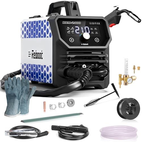 Image of Reboot 210A MIG Welder 120V 4 in 1 Welding Machine Gas/Gasless Flux Core/Lift TIG/Stick Large Digital Led Display with CO2 Gas Regulator