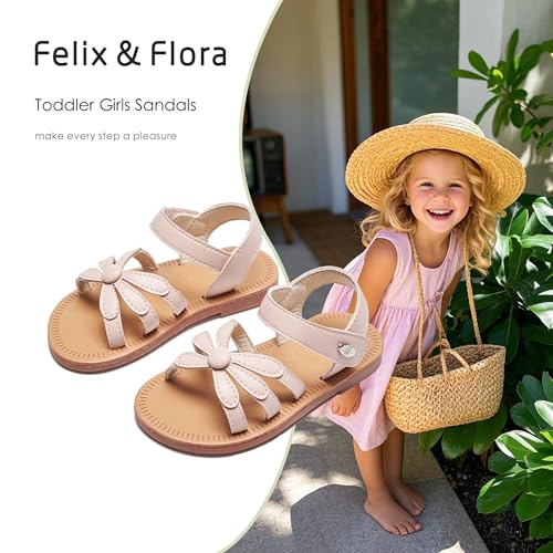 Image of Felix & Flora Toddler Girl Sandals - Flower Girl Dress Shoes Open Toe Little Kid Flats
