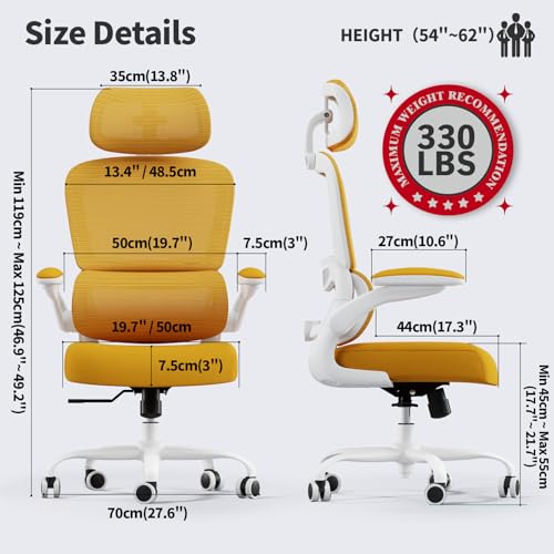 Image of TRALT Office Chair Ergonomic Desk Chair, 330 LBS Home Mesh Office Desk Chairs with Wheels, Comfortable Gaming Chairs (1, Yellow)