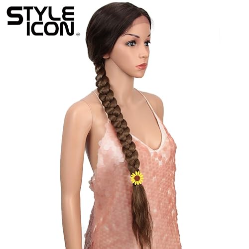 Miniatura 4 de Style Icon - Pelucas de 41 pulgadas con encaje frontal con cabello sintético largo suave, densidad del 130 %, mitad atada a mano.