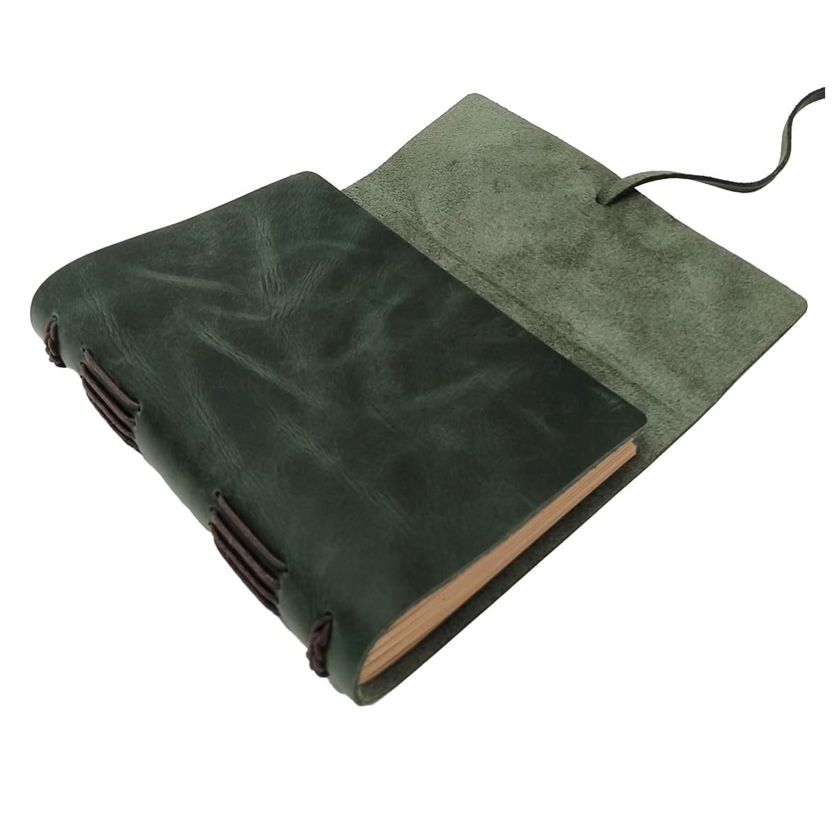 Leather Journal Writing Notebook - Genuine Leather Bound Daily Notepad for Men & Women Lined Paper 240 Kraft Pages, Handmade, Dark Green, 5 x 7 in