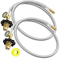 2 Packs RV Propane Pigtail Hoses with Gauge,36 Inch Stainless Steel Braided Camper Tank Hose,Rv lp Gas Hoses Connector for Standard Two-Stage Regulator, 5-100lb,1/4" inverted male flare / POL Fitting