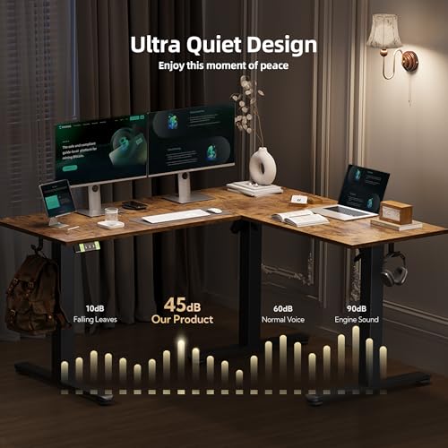 Image of Claiks L Shaped Electric Standing Desk with Dual Motors 59Inch Rustic Brown
