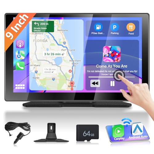 Podofo Tragbares Autoradio Wireless Apple Carplay Android Auto mit Display 9