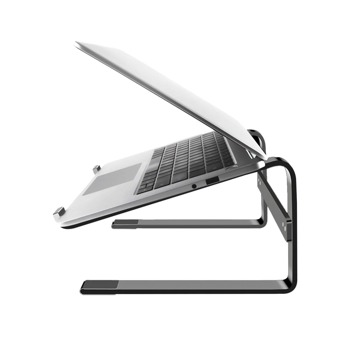 MMOBIEL Laptop Stand Tall - Riser 10 to 18 inches - Ventilated Laptop Holder Universal - Stand for Desk Compatible with MacBook, Notebook, ASUS and More - Incl. Tools - Black Aluminum