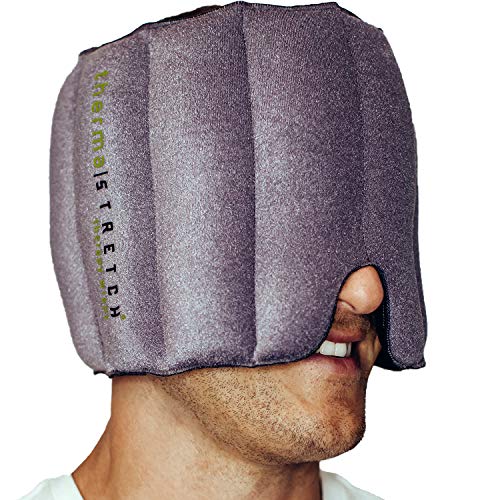 THERMA-STRETCH Almohadilla térmica para la cabeza, envoltura facial apta para microondas para dolores de cabeza, migraña, alivio de la presión sinusal, terapia natural, ajustable y elástica que se