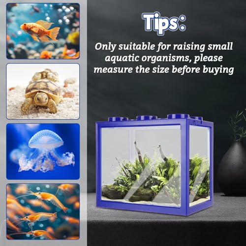 Image of QTLCOHD 4 Pack Small Betta Fish Tank, 0.6 Gallon Mini Aquarium Tank | Blue Stackable Fish Bowl, Acrylic Tiny Cube Tank for Beta Fish Sea Monkeys Shrimp Snails