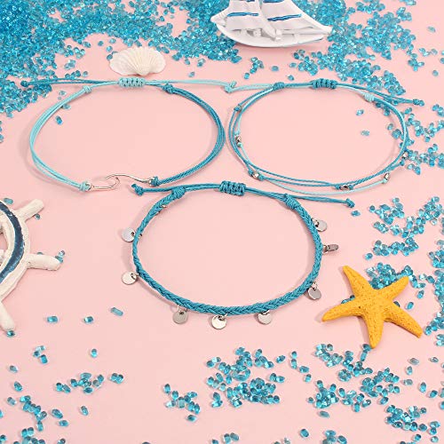 Image of Waterproof String Anklets Cute Beaded Ankle Bracelets Beach Wave Anklet Stainless Steel Coin Boho Ankle Jewelry for Women