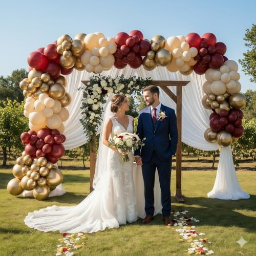 Image of Burgundy and Gold Balloons, 60Pcs Burgundy Maroon Wine Dark Red White Metallic Gold Nude Balloons with Confetti Balloons for Girls Birthday Graduation Bridal Shower Wedding Party Decorations Supplies