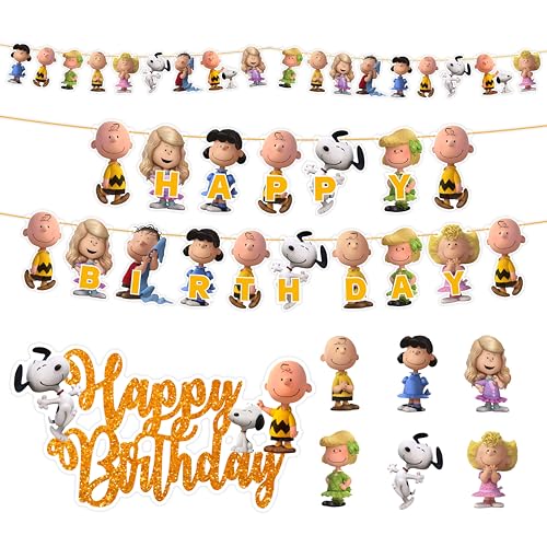 Charlie Broown Theme Birthday Party Supplies Decorations Set Cartoon Inspired Party Decor with Banner Cupcake Toppers Table Decorations for Birthday Celebration and Party Events