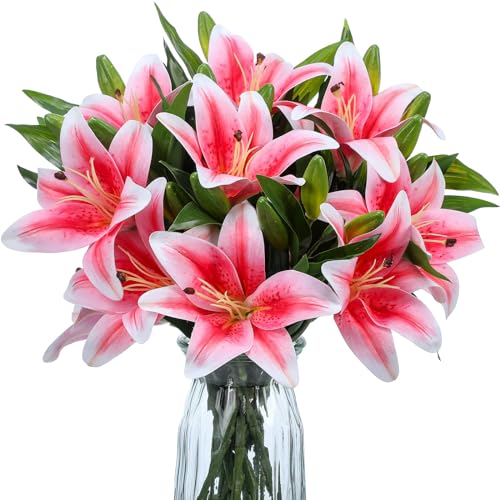 Xunyee BE-XUNYEE-16213 16 Pcs Artificial Tiger Lily Flowers Easter Lily Real Touch Lily Latex Lilies Flowers Artificial Bouquet Faux Latex Tiger Lily cover