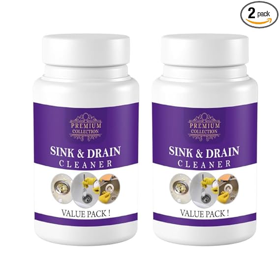 Drain Cleaner Instant Drainage Block Remover Sink Cleaner Removes Clogging Blockages in Wash Basin Septic Tank Pipes Drain Expert Bathroom Steel Wash Basin Cleaner, Pack of 2