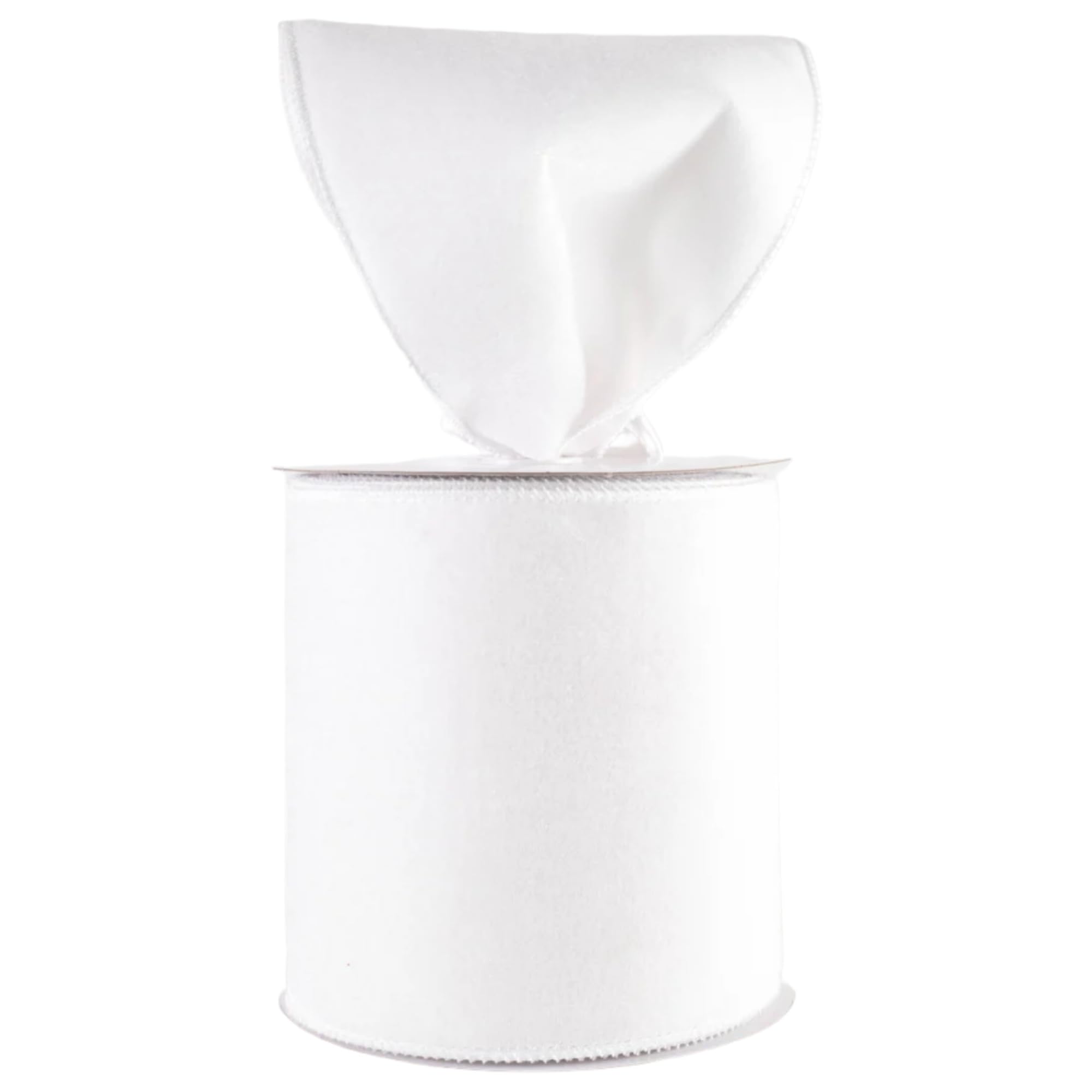 Meseey Velvet Wired Edge Ribbon, 4 Inch Width, Christmas Gift Wrapping Ribbon, Waterproof for Wreath DIY Crafts (White, 20 Yards)