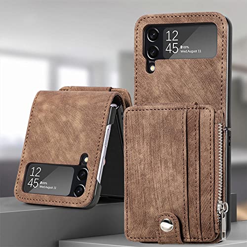 Étui portefeuille en cuir pour Samsung Galaxy Z Flip 4 et 3 marron retro