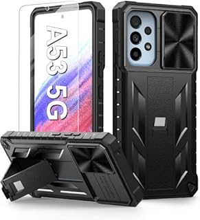 Case for Samsung Galaxy A53 5G: Heavy Duty Shockproof Drop Protection Case with Screen Protector - 360 Military Grade Phone Cover with Kickstand and Sliding Camera Cover
