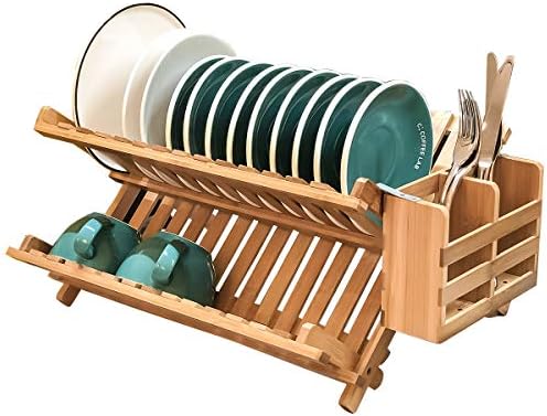 Yardeen Collapsible Bamboo Dish Drying Rack Folding Kitchen Plate Drainer Holder.