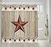 Rustic Barn Star on Wooden Door Shower Curtain, Western Texas Star and Primitive Berries on Country Wooden Plank Bath Curtains, Polyester Fabric Bathroom Shower Curtain 12PCS Hooks 69X70IN