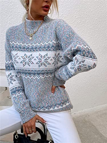 Women’s Snowflake Christmas Sweater Casual Long Sleeve Knitted Pullover Sweaters Crewneck Loose Jumper Tops4