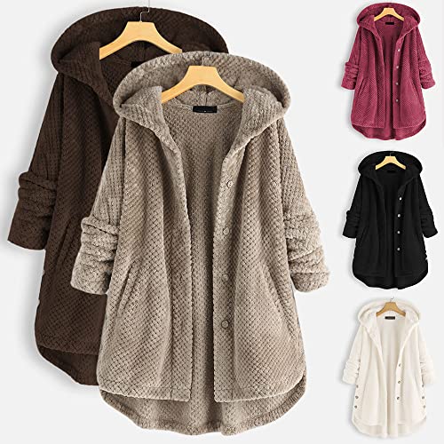Akivide Button Up Fuzzy Fleece Sherpa Hooded Jacket Coat Winter Warm Long Sleeve Pockets Jacket with Pockets for Women4