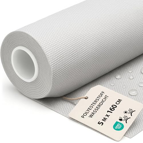 Tela impermeable por metros 5M x 160 cm - Tejido resistente al agua para exterior ideal para cojines cortinas fundas muebles de jardín y proyectos de costura Gris Claro Certificado Oeko-Tex