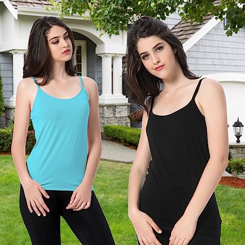 Image of Ibeauti Womens Camisole with Shelf Bra Cotton Tank Top Adjustable Spaghetti Straps Cami Tops 3 Packs