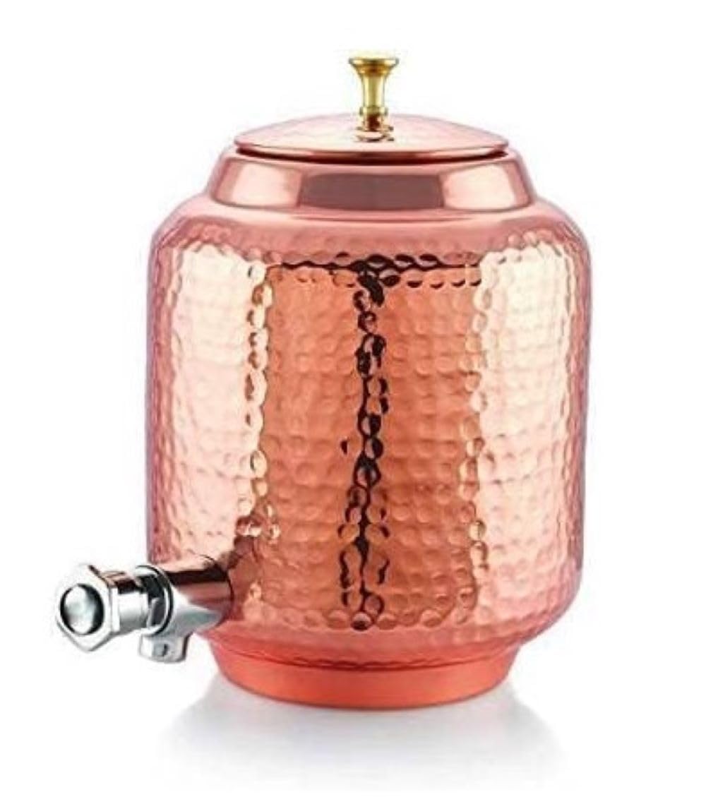 Brocca In Rame Martellato Da 3 Litri Con Rubinetto - Distributore D'Acqua Matka - Benefici Ayurvedici