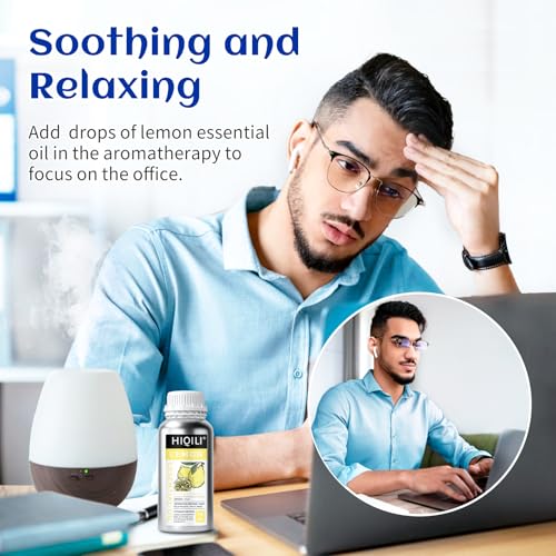 Image of HIQILI Lemon Essential Oil for Cleaning, Degreasing & Household Use, Skin Care, Aromatherapy, Diffuser - 16 Fl Oz