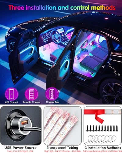 Image of 72 LED USB Interior Car Strip Lights Dream Color RGB-IC 12V DC with App RF Remote Control Multicolor Footwell Under Dash Chasing Inside Light Kits Music Sync Mode LED Lights for Cars Truck ATV UTV