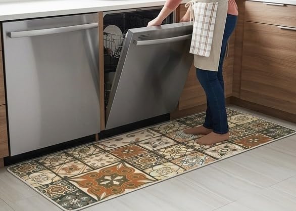 Image of HomeCloud Anti Fatigue Kitchen Rug Printed Thick Anti Slip, Washable, Big Size, Designer Folding Kitchen Mat for Home BedroomStandard Size (41 x 122 cm 41 x 61 cm) (Morrocan Multi)