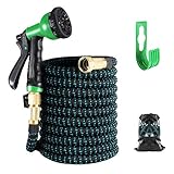 Expandable Garden Hose 50FT, Water Collapsible Hose with 8 Function Spray Nozzle, Durable 3-Layers Latex Core with 3/4' Solid Brass Fittings, Lightweight Flexible for Yard