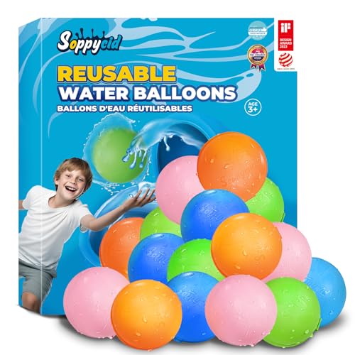 Reusable Water Balloons, Kids Summer Outdoor Toys, Quick Fill Self Sealing Water Bomb for Kids Adult Water Polo Fight Games,Summer Fun Party Water Balls with Storage Bag (16pack)