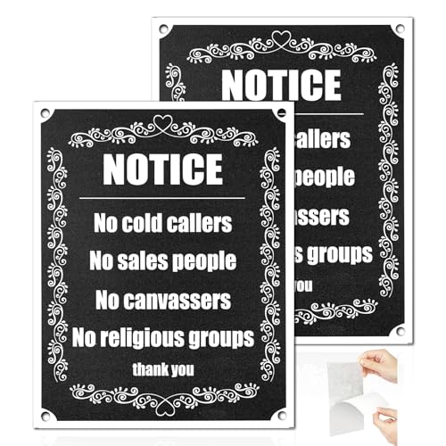 2 Pack No Cold Callers Sign for Front Door Reflective Metal No Cold Callers Sticker 5.9x4.7 Inches Self Adhesive No Canvassers No Cold Callers Sign for Indoor Outdoor (style 1)