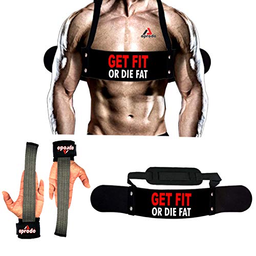 Image of Aprodo Gym Fitness Combo (Arm Blaster with Grey Weight Lifting Strap) (Get Fit Or Die Fat & Grey WLS)