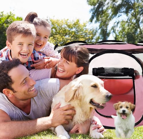 Welpenlaufstall Faltbar 74x74x43cm, Hundelaufstall für Wohnung, BRIMOREA Katzengehege, Kaninchengehege innen,für Laufstall Hund, Katzen, Hasen und Kleintiere sowohl drinnen als auch draußen(Rosa)