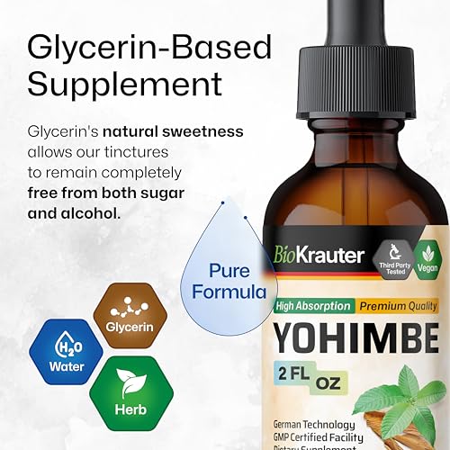 yohimbe tincture - yohimbe bark liquid extract - natural yohimbine - alcohol and sugar free - vegan drops 2 floz