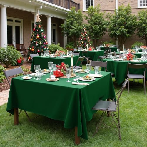 Image of sancua Square Tablecloths 85x85 Inch Hunter Green Fabric Table Cloth
