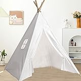 Snewvie Kinder Tipi Zelt, klassisches indisches Spielzelt für Kinder, faltbares Spielhaus für drinnen oder draußen, Kinderzelte aus Polyester für Mädchen und Jungen mit Tragetasche,Weiß
