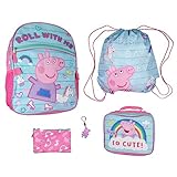 AI ACCESSORY INNOVATIONS Mochila infantil Peppa Pig para viagem escolar com lancheira, bolsa de cordão, estojo de lápis e chaveiro moldado de borracha 40,6 cm