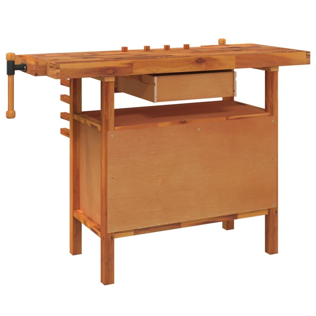 vidaXL Banco da lavoro con cassetto e morse 124x52x83 cm in legno massello di acacia